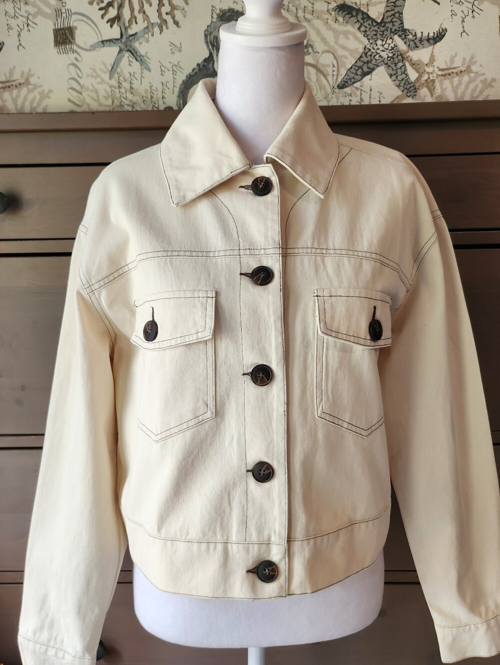 mittoshop Cream Contrast-Stitch Jean  Trucker Jacket